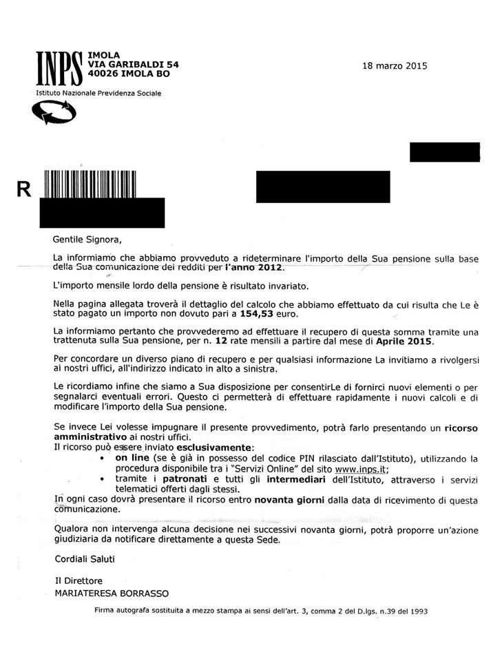 ERRORE o ESPEDIENTE DELL’INPS PER FARE CASSA, SULLE SPALLE DEI PENSIONATI?