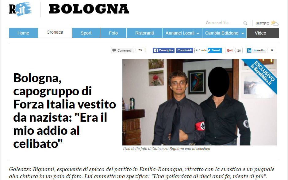 PUBBLICATE, DA REPUBBLICA,  FOTO DEL CAPOGRUPPO DI FORZA ITALIA GALEAZZO BIGNAMI  VESTITO DA NAZISTA