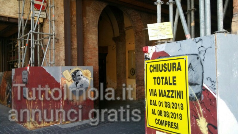 VIA MAZZINI NEL TRATTO SOTTO IL VOLTONE DEL PALAZZO COMUNALE SARA’ CHIUSA AL TRAFFICO PER SMONTARE COLONNE  DI SOSTEGNO E PIANO DI LAVORO