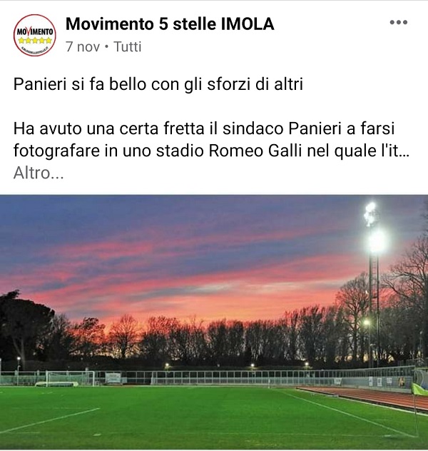 Stadio Galli, M5S attacca Panieri: “In collaborazione con Area Blu, non tutte le ciambelle riescono con il buco”.