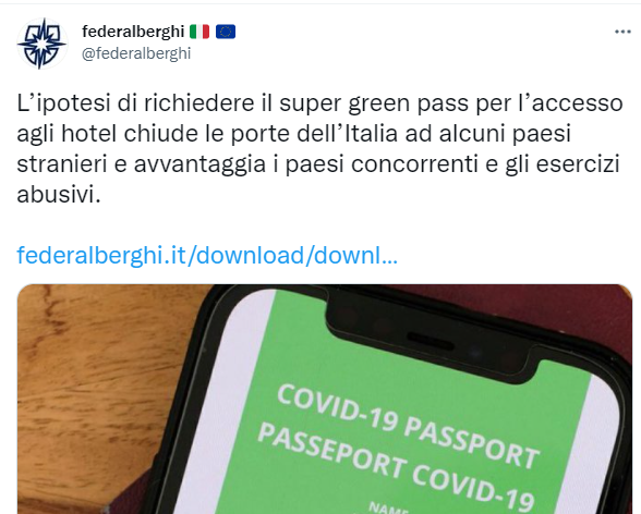 Federalberghi a luglio era favorevole al greenpass, adesso piagnucola?