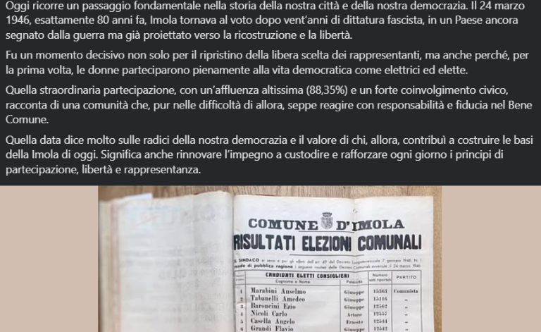 Due errori storici e una narrazione ideologica nel post di Panieri per l’80° anniversario del 24 marzo 1946