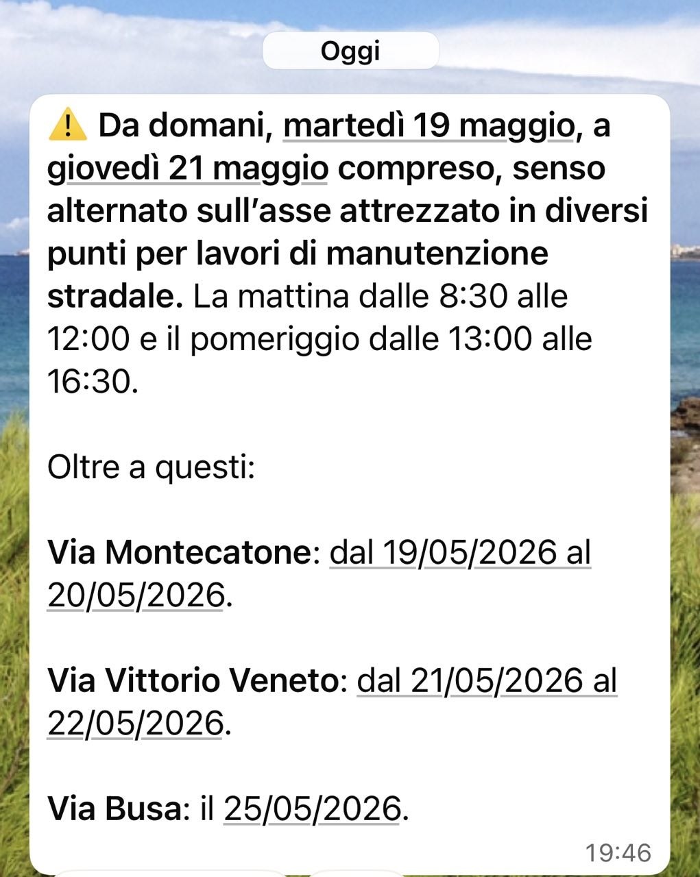 Panieri comunica i lavori solo sul suo WhatsApp privato: sulla pagina Facebook del Comune non c’è traccia^